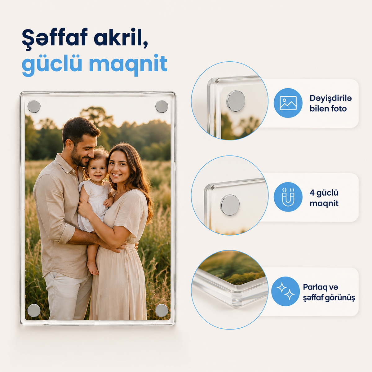 Acrylic™ – Dəyişdirilə Bilən Akril Foto Maqnit